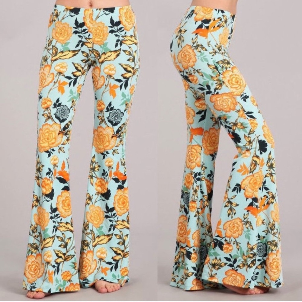 Yellow rose bell bottom pants